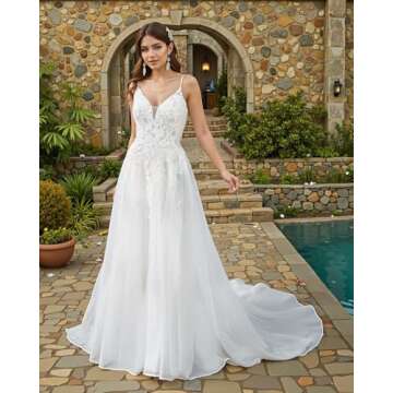 JAEDEN Wedding Dress Lace 2025 - Tulle Wedding Dresses for Bride V Neck Ivory 20W