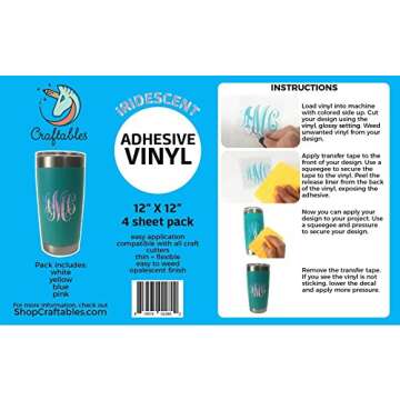 Craftables Iridescent Vinyl Starter Pack - Chrome Polish Finish Craft Vinyl for Cricut and Silhouette Cameo - (4) 12" x 12" Sheets