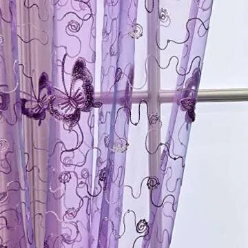 WINYY Sequins Butterfly Sheer Voile Curtain for Bedroom Kitchen Window Purple Curtain Drape Rod Pocket Top Tulle Gauze 1 Panel 40 Inch Wide 63 Inch Long