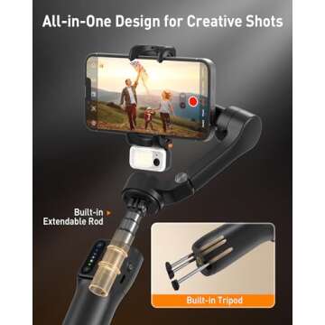 hohem iSteady V3 Gimbal Stabilizer for iPhone, 3-Axis Phone Gimbal, Magnetic AI Tracker, Built-in Extendable Rod & Tripod, Detachable Remote Control, Stabilizer for Travel, Vlog, TikTok, Black