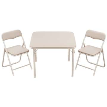 IDEALHOUSE Boys and Girls Folding Table and Chairs Set of 3, Portable Table and Chair with Pu Soft Cushion,Suitable for Eating,Reading and Playing