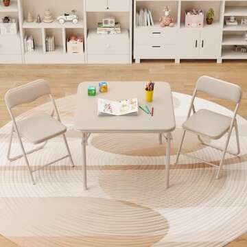 IDEALHOUSE Boys and Girls Folding Table and Chairs Set of 3, Portable Table and Chair with Pu Soft Cushion,Suitable for Eating,Reading and Playing