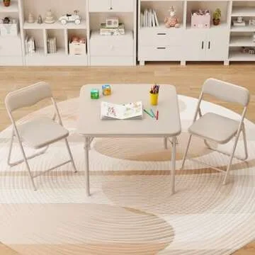IDEALHOUSE Boys and Girls Folding Table and Chairs Set of 3, Portable Table and Chair with Pu Soft Cushion,Suitable for Eating,Reading and Playing