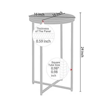 AZL1 Life Concept Concept Modern X-Shaped Small Round Side End Accent Table,Corner Decor/Nightstand for Home Office Living Room Bedroom Marble + Gold, 16 inches, White