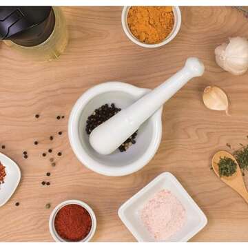 HIC Kitchen Mortar with Spout and Pestle Set - Fine Porcelain