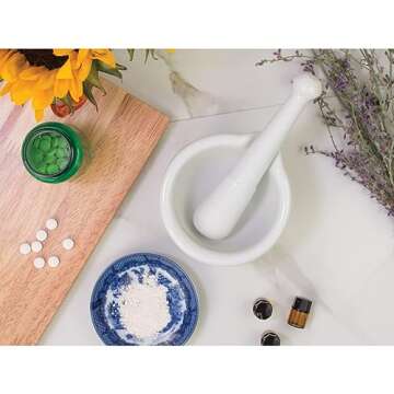 HIC Kitchen Mortar with Spout and Pestle Set - Fine Porcelain