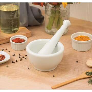HIC Kitchen Mortar with Spout and Pestle Set - Fine Porcelain