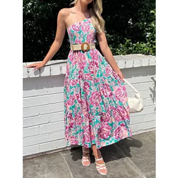 ZESICA One Shoulder Floral Midi Dress for Summer Elegance