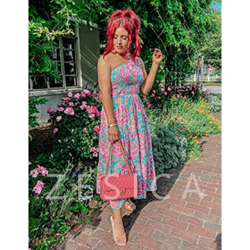 ZESICA One Shoulder Floral Midi Dress for Summer Elegance