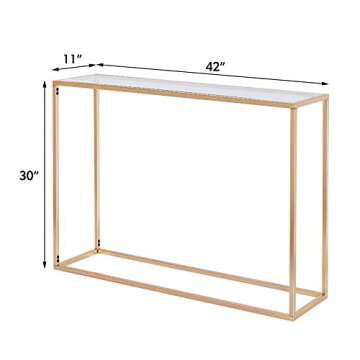 Wimarsbon Gold Console Table, Glass Sofa Tables, Modern Open Hallway Table, Narrow Entryway Table, Slim Accent Porch Table, Couch Side Table with Golden Metal Frame, Easy Assembly
