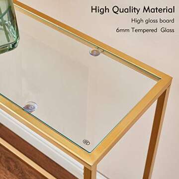 Wimarsbon Gold Console Table, Glass Sofa Tables, Modern Open Hallway Table, Narrow Entryway Table, Slim Accent Porch Table, Couch Side Table with Golden Metal Frame, Easy Assembly