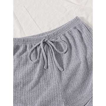 Milumia Women's 4 Pieces Ribbed Knit Crop Tank Top and Drawstring Waist Shorts Pajama Set Loungewear Grey Small