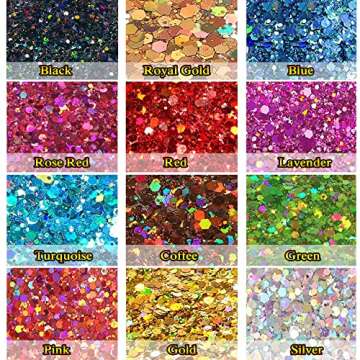 Holographic Chunky Glitter, JEMESI 12 Color Chunky Glitter for Resin, Cosmetic Craft Glitter Set for...