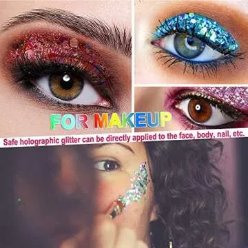 Holographic Chunky Glitter, JEMESI 12 Color Chunky Glitter for Resin, Cosmetic Craft Glitter Set for Epoxy Resin, Tumblers, Slime, Body, Face, Nail, Wedding Festival Party Decoration(Each 0.42oz)