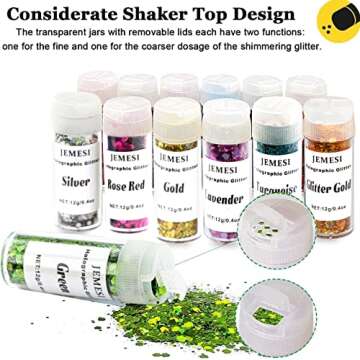 Holographic Chunky Glitter, JEMESI 12 Color Chunky Glitter for Resin, Cosmetic Craft Glitter Set for Epoxy Resin, Tumblers, Slime, Body, Face, Nail, Wedding Festival Party Decoration(Each 0.42oz)