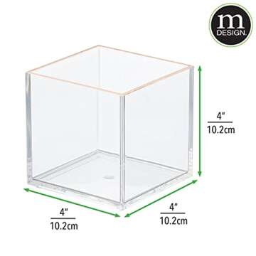 mDesign Square Cosmetic Organizer for Bathroom, Bedroom, or Vanity Countertop and Drawers - Storage Bin for Makeup, Brushes, Palettes, Lipstick, Blush - Prism Collection - 6 Pack - Clear/Rose Gold