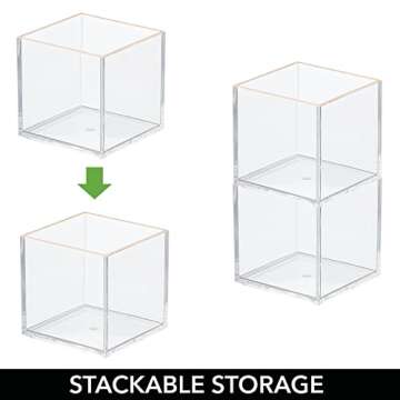 mDesign Square Cosmetic Organizer for Bathroom, Bedroom, or Vanity Countertop and Drawers - Storage Bin for Makeup, Brushes, Palettes, Lipstick, Blush - Prism Collection - 6 Pack - Clear/Rose Gold