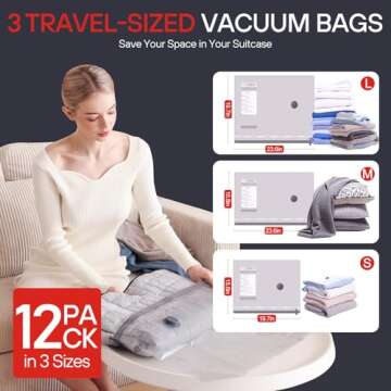 VMstr 12 Pack Vacuum Storage Bags for Travel, Carry-on Size for Luggage Compression Packing, Space S...