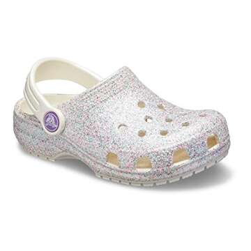 Crocs Unisex-Child Classic Glitter Clogs | Sparkly Shoes for Kids, Oyster, 6 Toddler