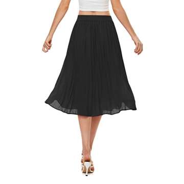 Womens High Waist Pleated Skirt Chiffon Midi Skirts for Women Swing Maxi A Line Skirt Elastic Flare Skirts Black M