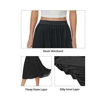 Womens High Waist Pleated Skirt Chiffon Midi Skirts for Women Swing Maxi A Line Skirt Elastic Flare Skirts Black M