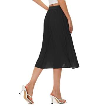 Womens High Waist Pleated Skirt Chiffon Midi Skirts for Women Swing Maxi A Line Skirt Elastic Flare Skirts Black M