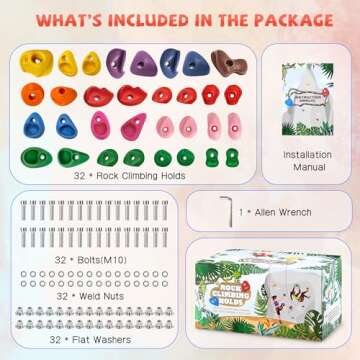 TOPNEW 32 Rock Climbing Holds Multi Size for Kids, Adult Rock Wall Holds Climbing Rock Wall Grips fo...