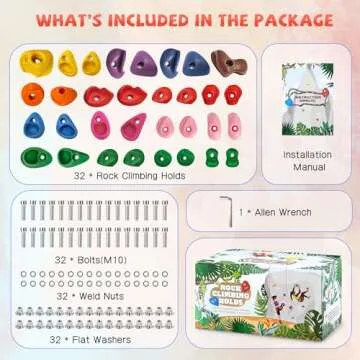 TOPNEW 32 Rock Climbing Holds Multi Size for Kids, Adult Rock Wall Holds Climbing Rock Wall Grips fo...