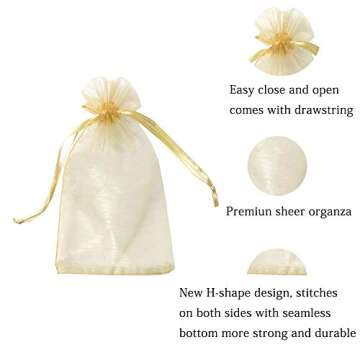 100pcs 5x7 inch Gifts Wrap Bags Gold, Organza Sheer Fabric Bulk, Drawstring Reusable Recycled Pouch ...