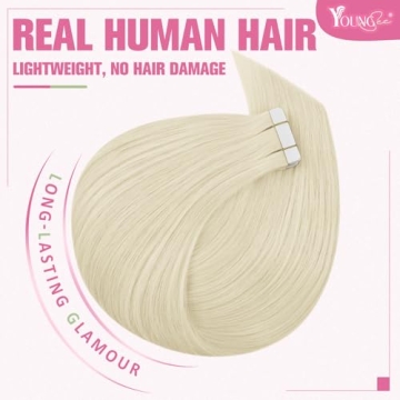 YoungSee Platinum Blonde Tape in Extensions - 24 Inch Real Human Hair
