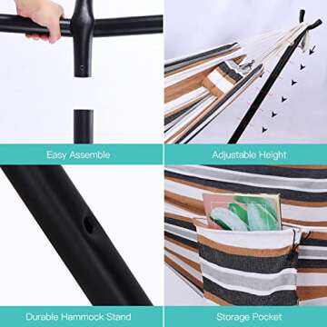 Wilsall Portable Hammock with Stand Included with Wheels Outdoor Double 2 Person Heavy Duty Hamacas con Base 450 lb Capacity