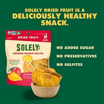 SOLELY - Organic Dried Mango Strips (5 oz Resealable Bags, Pack of 6) - Real Fresh Fruit - 1 Ingredient - Healthy Snacks for Adults & Kids - Non GMO, Vegan Snacks, Shelf Stable - 6 Bags (30 oz)