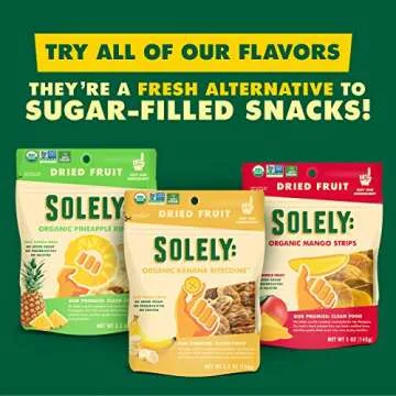 SOLELY Organic Dried Mango Strips - Healthy Snacks Pack of 6