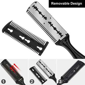 3 Pieces Razor Comb with 10 Pieces Thinning Scissors, Double Edge Hair Cutting Tool (Black)
