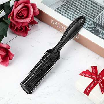 3 Pieces Razor Comb with 10 Pieces Thinning Scissors, Double Edge Hair Cutting Tool (Black)