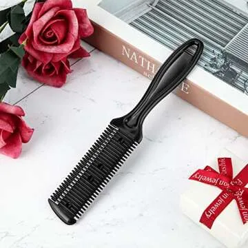 3 Pieces Razor Comb with 10 Pieces Thinning Scissors, Double Edge Hair Cutting Tool (Black)