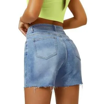 AUWUKA Womens High Waist Jean Shorts Wide Straight Leg Microelastic Long Denim Mom Shorts
