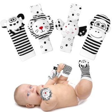 AJsupojouet Black and White Baby Socks & Wrist Rattles for Newborns, Ideal Sensory Toys