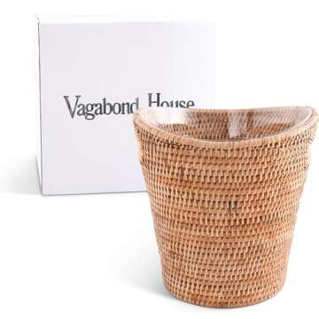 Vagabond House Hand Woven Rattan Champagne Bucket - 10 Inches Tall x 9.5 Inches Diameter with Removable Acrylic Insert - Natural and Durable Material for Chilling and Serving Champagne