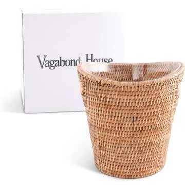 Vagabond House Hand Woven Rattan Champagne Bucket - 10 Inches Tall x 9.5 Inches Diameter with Removable Acrylic Insert - Natural and Durable Material for Chilling and Serving Champagne