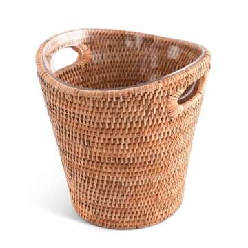 Vagabond House Hand Woven Rattan Champagne Bucket - 10 Inches Tall x 9.5 Inches Diameter with Removable Acrylic Insert - Natural and Durable Material for Chilling and Serving Champagne