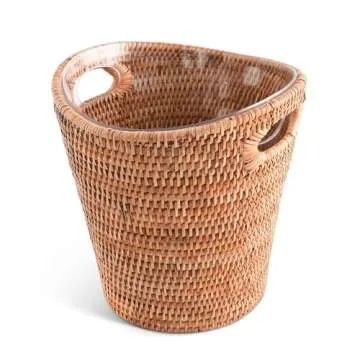 Vagabond House Hand Woven Rattan Champagne Bucket - 10 Inches Tall x 9.5 Inches Diameter with Removable Acrylic Insert - Natural and Durable Material for Chilling and Serving Champagne