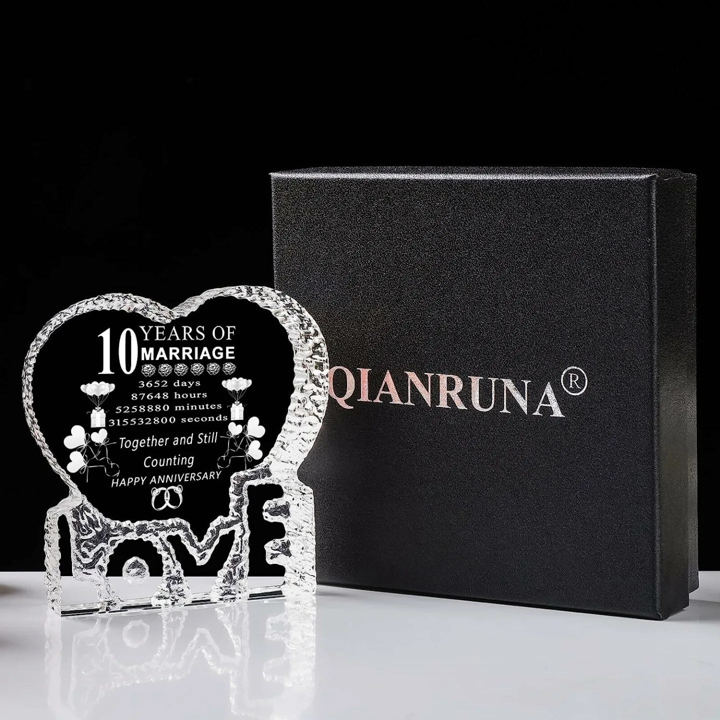 10th Anniversary Laser Crystal Heart Keepsake Gift