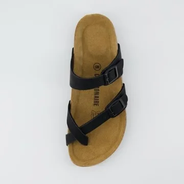 CUSHIONAIRE Women's Luna Cork Footbed Sandal With +Comfort BLACK 6