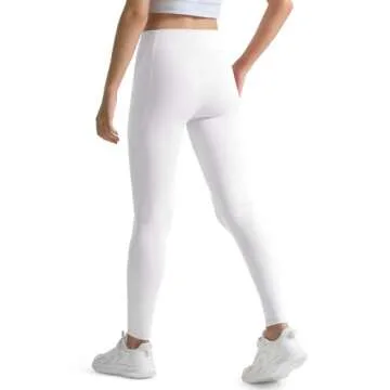 KEREDA Girls Athletic Leggings V Cross Yoga Pants Teen Girls with Pocket for Workout,Gym,Running,Dance White 11-12 Y