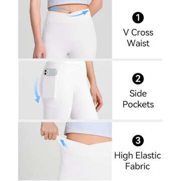 KEREDA Girls Athletic Leggings V Cross Yoga Pants Teen Girls with Pocket for Workout,Gym,Running,Dance White 11-12 Y