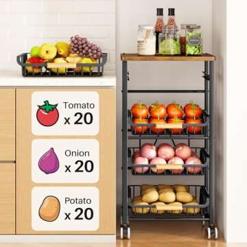 SAYZH Tiered Fruit Vegetable Basket with Wheels