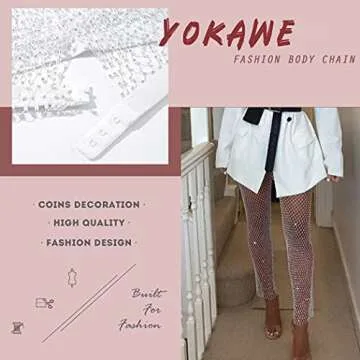 Yokawe Rhinestone Fishnet Pants Sparkle for Women