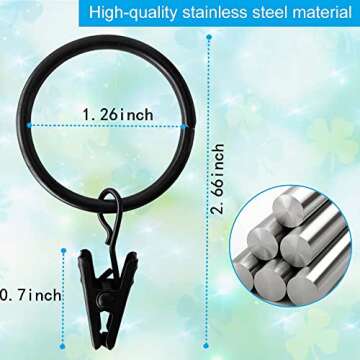 40PCS Premium Curtain Rings with Clips for Easy Drapery