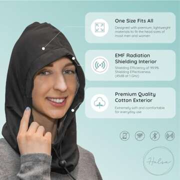 Halsa EMF Hat, Faraday Hood. EMF Blocking, Anti-Radiation Silver Fabric. 99% EMF Reduction. Shields ...
